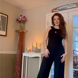 Black Calvin Klein Sleeveless Jumpsuit with Twist Neck